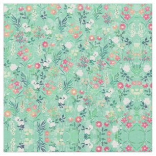Pretty Watercolor Floral Botanical Green Pattern Fabric