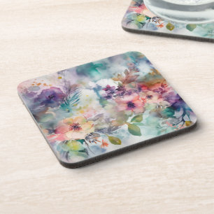 Pretty Watercolor Floral Botanical Pattern Coaster
