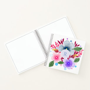 Pretty Watercolor Floral Bouquet Monogram Notebook