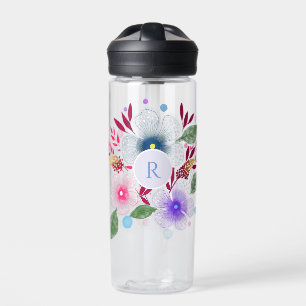 Pretty Watercolor Floral Bouquet Monogram Water Bottle