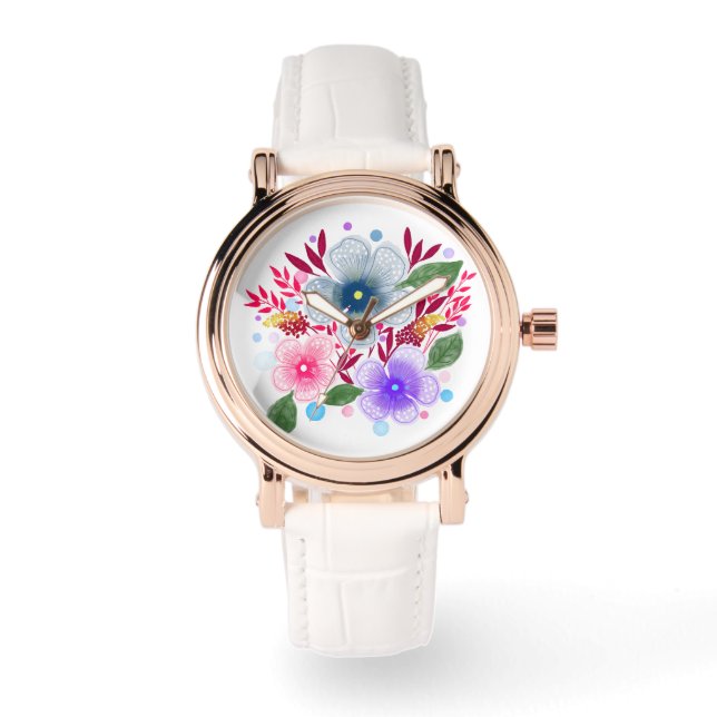 Pretty Watercolor Floral Bouquet Watch (Front)