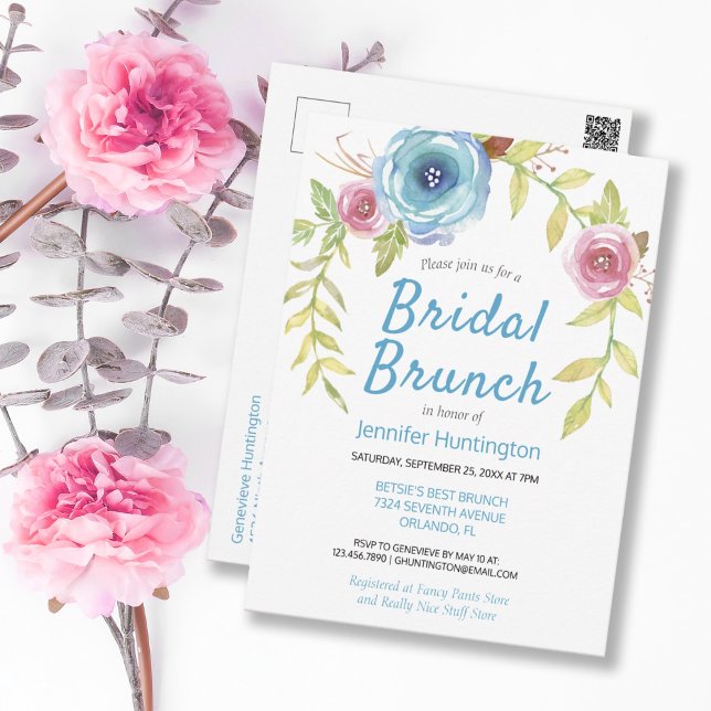 Pretty Watercolor Floral Bridal Shower Brunch Postcard (Pretty Watercolor Floral Arch Bridal Brunch Invitation
)