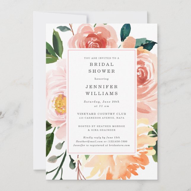 Pretty Watercolor Floral Bridal Shower Invitation (Front)