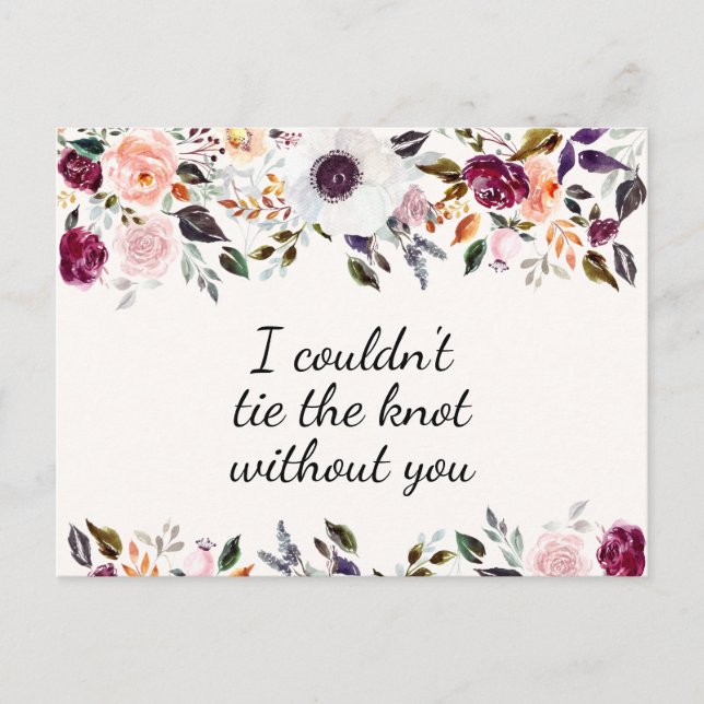 Pretty Watercolor Floral Bridesmaid Proposal Card (Front)