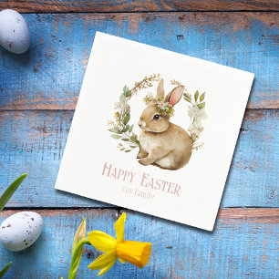 Pretty Watercolor Floral Bunny Happy Easter  Napkin