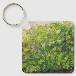 Pretty Watercolor Floral Bush Graphic Art Painting Key Ring