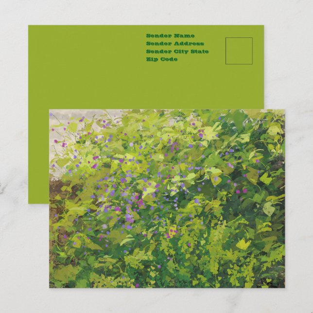 Pretty Watercolor Floral Bush Graphic Art Painting Postcard (Front/Back)