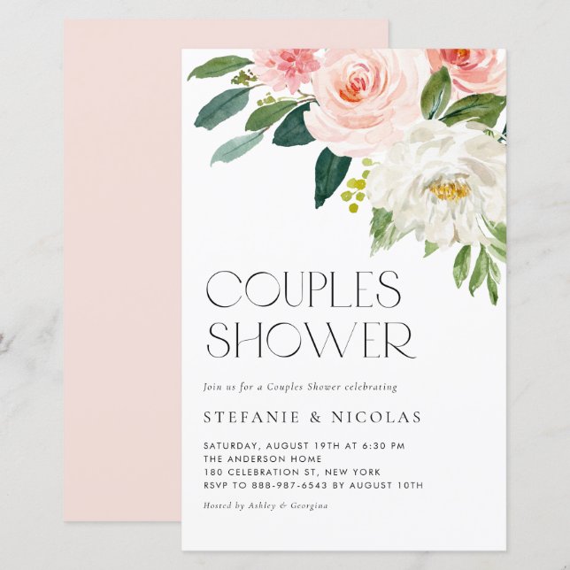 Pretty Watercolor Floral Couples Shower Invitation (Front/Back)