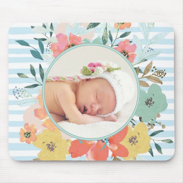 Pretty Watercolor Floral Custom Photo Mouse Mat (Front)