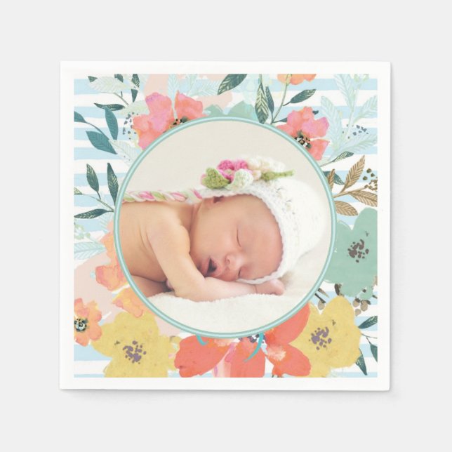 Pretty Watercolor Floral Custom Photo Napkin (Front)