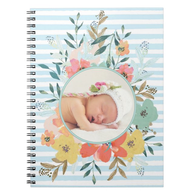 Pretty Watercolor Floral Custom Photo Notebook (Front)