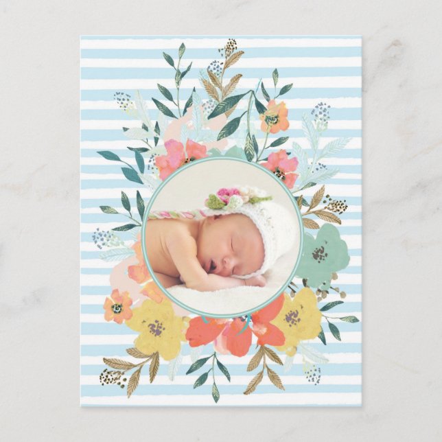 Pretty Watercolor Floral Custom Photo  Postcard (Front)