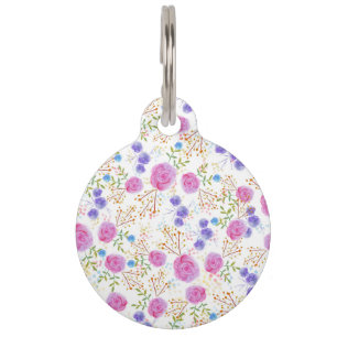 Pretty watercolor floral design pet tag
