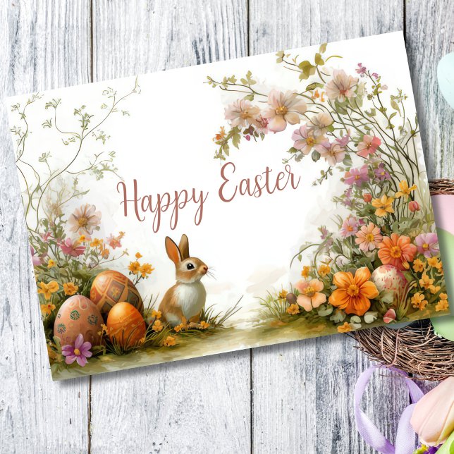 Pretty Watercolor Floral Easter Egg Holiday Card (Creator Uploaded)