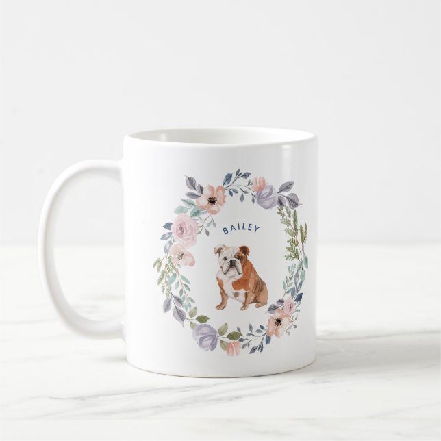 Pretty Watercolor Floral | English Bulldog Dog Coffee Mug (Left)