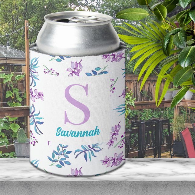 Pretty Watercolor Floral Garden Personalized Can Cooler (Creator Uploaded)