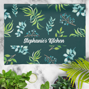 Pretty Watercolor Floral Garden Personalized Tea Towel