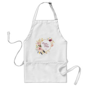 Pretty Watercolor Floral Gold Scripture Monogram Standard Apron