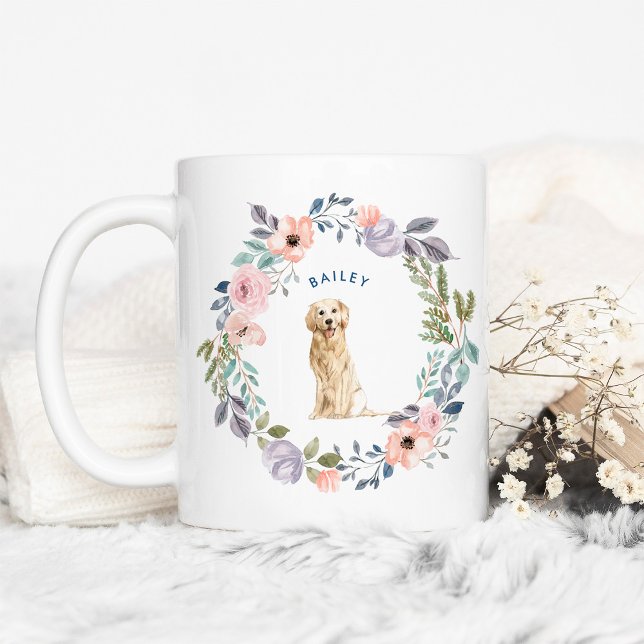 Pretty Watercolor Floral | Golden Retriever Dog Coffee Mug (Creator Uploaded)