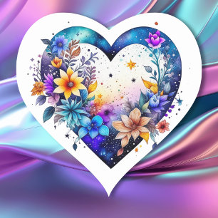 Pretty Watercolor Floral Heart Heart Sticker