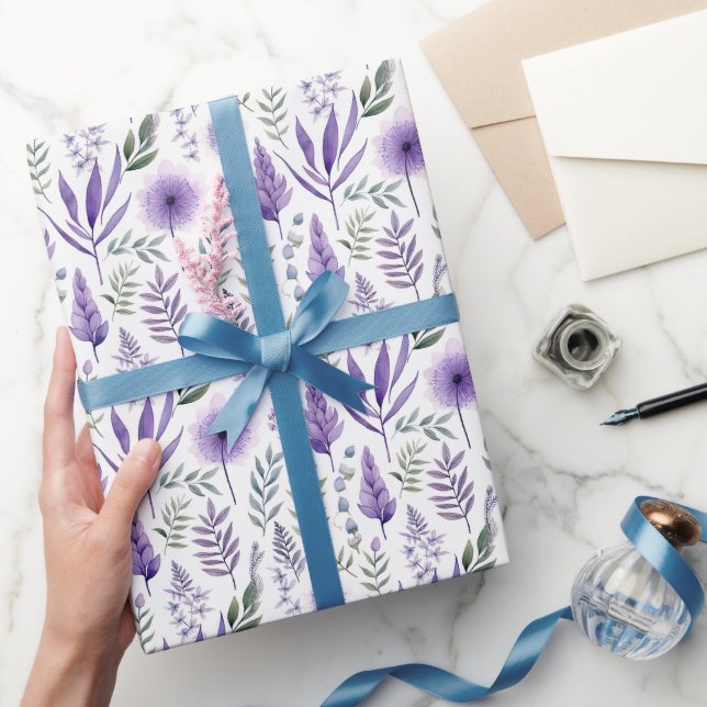 Pretty Watercolor Floral Lavender Purple Botanical Wrapping Paper (Gifting)