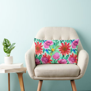 Pretty Watercolor Floral Lumbar Cushion