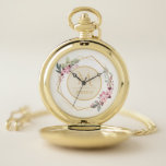 Pretty Watercolor Floral Modern Geometric Monogram Pocket Watch<br><div class="desc">Pretty watercolor floral and geometric wreath.</div>
