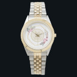 Pretty Watercolor Floral Modern Geometric Monogram Watch<br><div class="desc">Pretty watercolor floral and geometric wreath.</div>