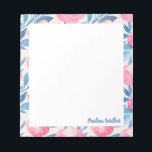 Pretty Watercolor Floral Pattern Pink Blue Name Notepad<br><div class="desc">A pretty floral pattern of cute flowers painted with watercolors in shades of blue and pink,  personalized with your name. Please contact me with any questions or requests.</div>