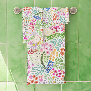 Pretty Watercolor Floral Pattern Sprint Colorful Bath Towel Set