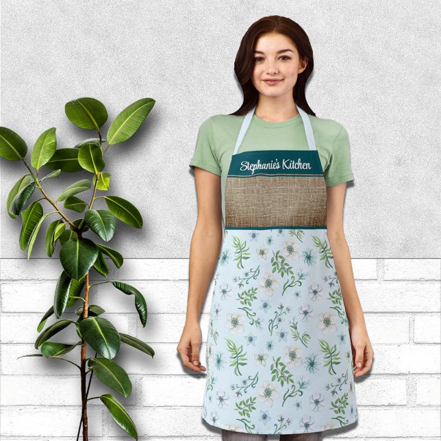 Pretty Watercolor Floral Personalised First Name Apron (Creator Uploaded)