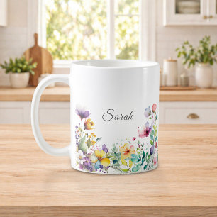 Pretty Watercolor Floral Personalised Mug