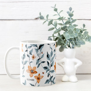 Pretty Watercolor Floral Personalised Name  Coffee Mug