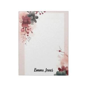 Pretty Watercolor Floral Personalized Stationary Notepad