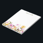 Pretty Watercolor Floral Personalized Stationery Notepad<br><div class="desc">Pretty notepad with watercolor flowers in pink and mustard yellow,  personalized with your name.</div>