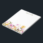 Pretty Watercolor Floral Personalized Stationery Notepad<br><div class="desc">Pretty notepad with watercolor flowers in pink and mustard yellow,  personalized with your name.</div>