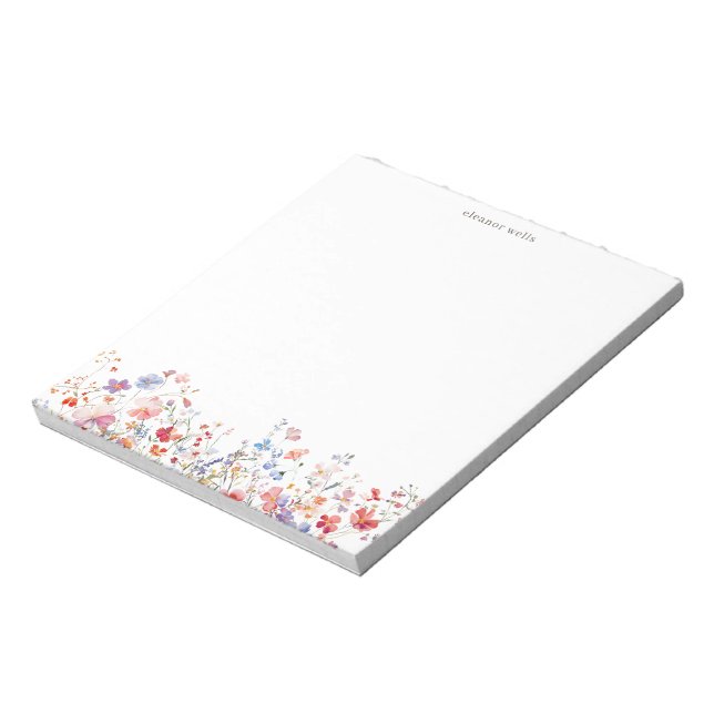 Pretty Watercolor Floral Personalized Wildflowers  Notepad (Rotated)