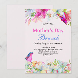 Pretty Watercolor Floral Pink Mother's Day Brunch Invitation