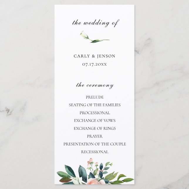 Pretty Watercolor Floral Wedding Program Programme (Front)