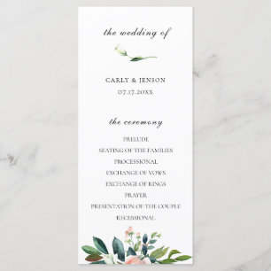 Pretty Watercolor Floral Wedding Program Programme