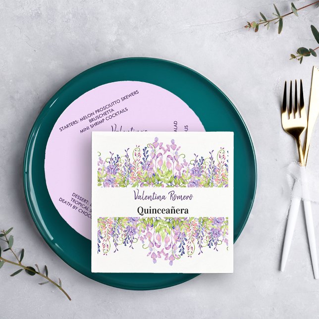 Pretty Watercolor Floral Wisteria Flowers Party Napkin (Cocktail Napkins from my Purple Wisteria Quinceanera Collection)