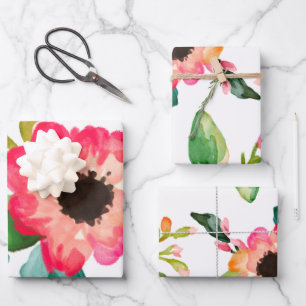 Pretty Watercolor Floral Wrapping Paper Sheets