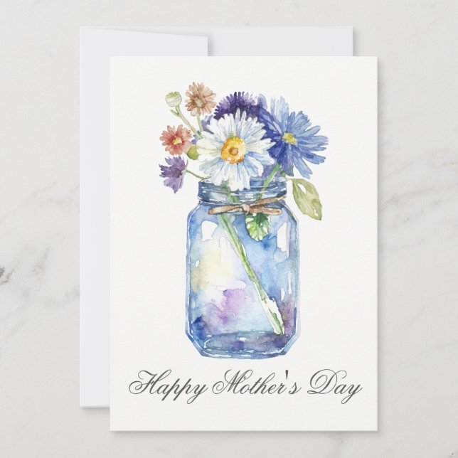 Pretty Watercolor Florals Jar Mothers Day Card (Front)