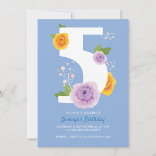 Pretty Watercolor Florals Kids 5th Birthday Party Save The Date