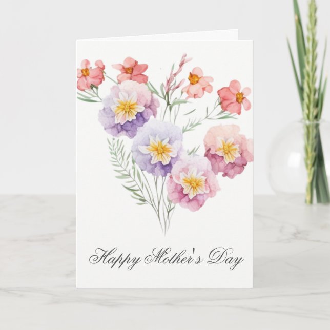 Pretty Watercolor Florals Mothers Day Card (Front)