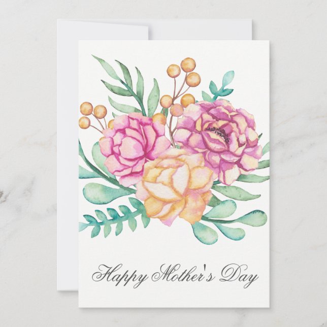 Pretty Watercolor Florals Mothers Day Card (Front)