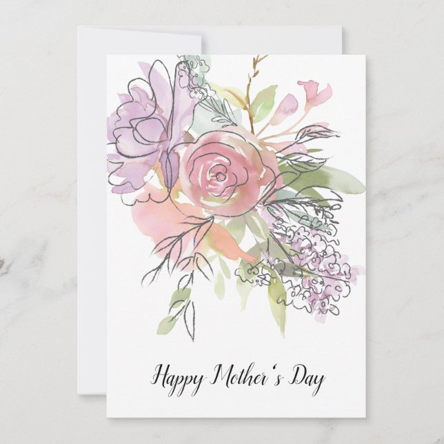 Pretty Watercolor Florals Mothers Day Card (Front)