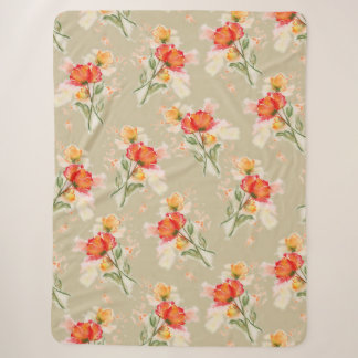 Pretty watercolor flower design on sherpa blanket
