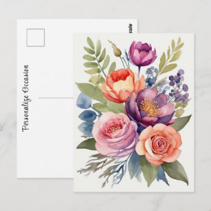 Pretty Watercolor Flower Floral Assortment Bouquet Postcard