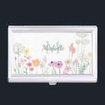 Pretty Watercolor Flower Meadow Personalised Business Card Holder<br><div class="desc">Pretty watercolor flowers on personalised pencil case.</div>